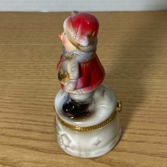 Porcelain Snowman w Song Book Bible Christmas Trinket Ring Box Hinged w Gold - Picture 2 of 8